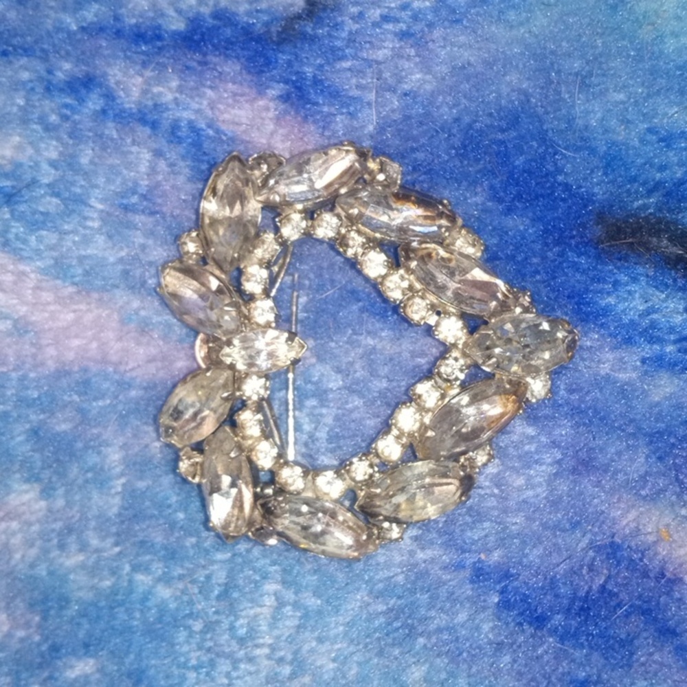 Vintage Rhinestone Heart Brooch Pin